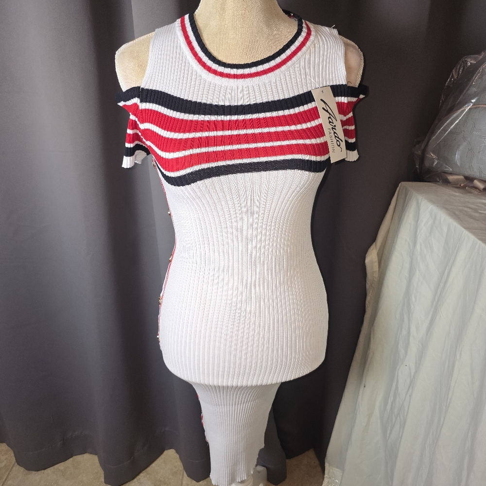 Aardo Fashion Cold Shoulder‎ Ribbed Bodycon Dress NWT S/M